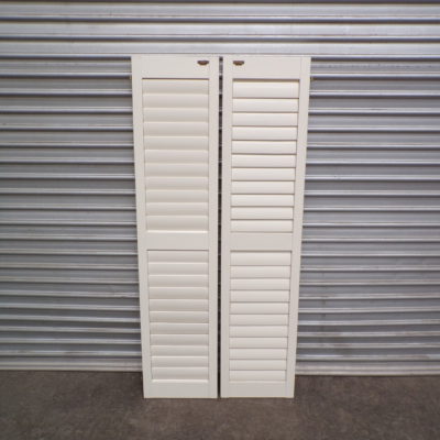 PLANTATION SHUTTERS - PAIR OF TIMBER SHUTTERS 695w x 1520h removed, 7h