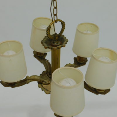 Pendant Light Bronzed Brass with 5 Cream Linen Shades, 6g