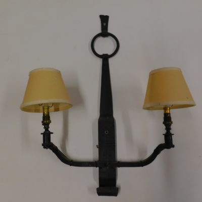 Vintage Iron Double Wall Sconces with Parchment Shades 9g