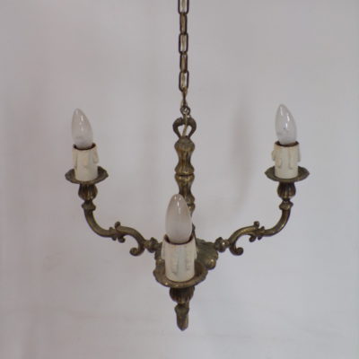 Vintage Chandelier Solid Brass 3 Branch with Candelabra Lights, 7s