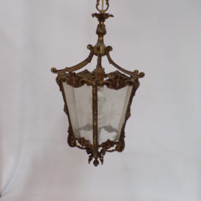 Vintage Coach Light Brass with Etched Star Glass Shades, 7s