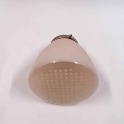 Retro Pink Opaque Glass Pendant with Chequered Base, 7o