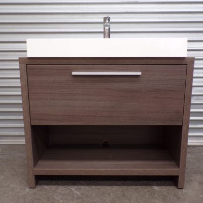 Bathroom Vanity Freestanding Timber Veneer Cabinet with White Basin, 895mm wide, 3g