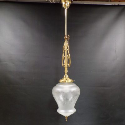 Victorian Acorn Single Pendant Light with Etched Glass, 16c