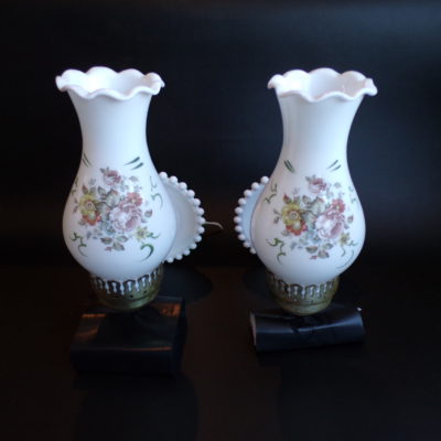 Wall Scones, Pair with White Milk Glass Shades, 4b