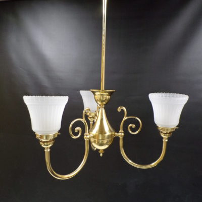 Victorian Style 3 Branch Pendant Light with 3 Fluted Glass Shades, 7c