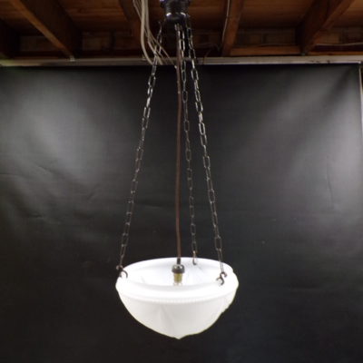 Art Deco White Milk Glass Pendant Light, 3s