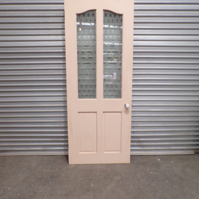 Solid Timber 4 Panel Door with Etched Glass 810mm wide, 16c