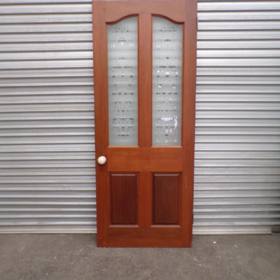 Solid Timber 4 Panel Door with Etched Glass 815mm wide, 16c