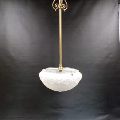 Art Deco White Milk Glass Pendant Light, 9v