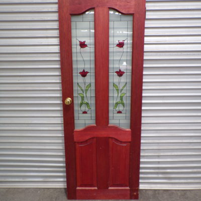 Solid Timber 4 Panel Door with Stained Glass 750mm wide, 9v