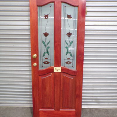 Solid Timber 4 Panel Door with Stained Glass 815mm wide x 2040mm high, 9v