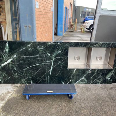 Veria Green Marble Island Bench Top with Double Sinks and 3 other pieces, d1