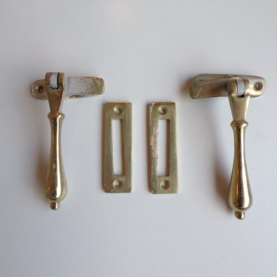 Brass Casement Fastener Teardrop and Striking Plate, rh1