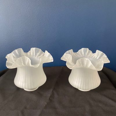Victorian Light Shades with Opaque Ribbed Glass and Frilled Rim, Rh1