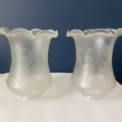 Victorian Light Shades with Etched Glass and Frilled Rim, Rh1