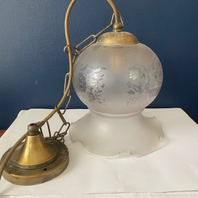 Pendant Light with Etched Glass Shade with Frilled Rim, Rh1